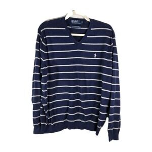 VTG polo Ralph Lauren Mens Classic Striped Sweater Blue Size Xl